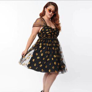 Unique Vintage Heart and Soul Babydoll Dress in Pumpkins